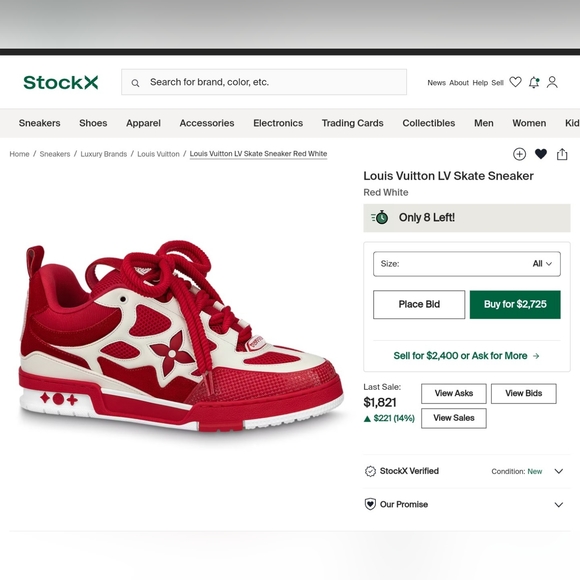 Brand new Louis Vuitton LV Skate Sneakers in Red & White - Picture 1 of 15